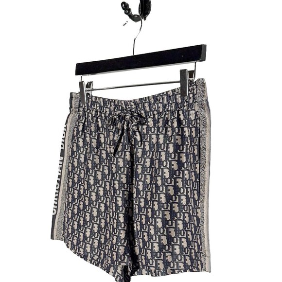 Dior Chez Moi Oblique Navy Blue Beige Silk Shorts - Picture 2 of 9